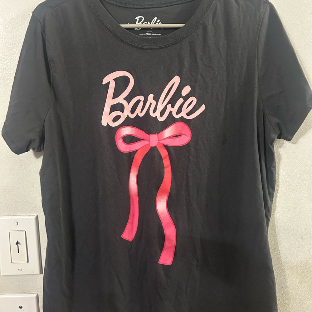 torrid Black Tee with Pink Barbie Script and Pink Bow Graphic